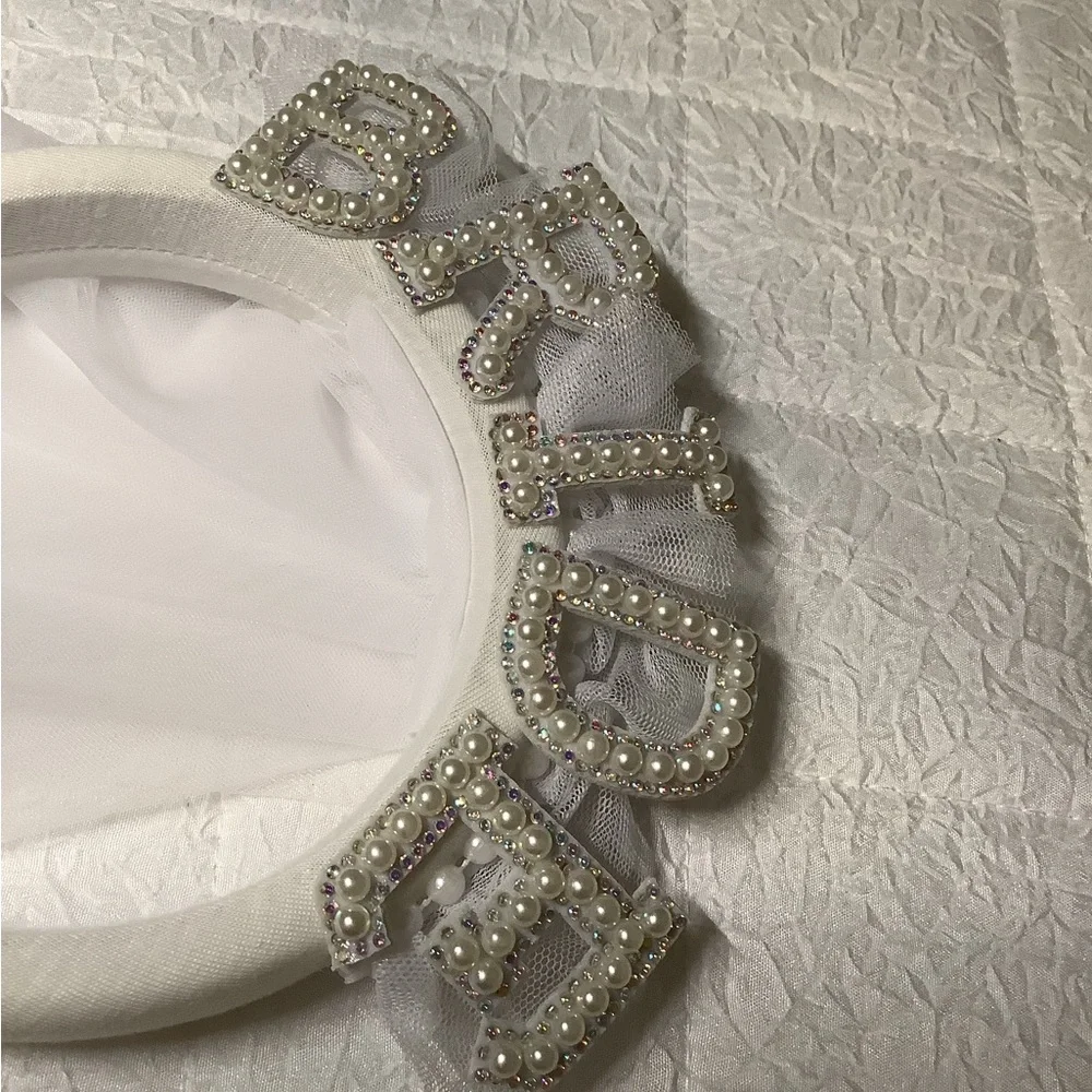 Pearl Embellished BRIDE headband with veil NEW